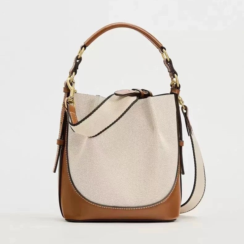 Fashion Drawstring Canvas Contrast Color Bag