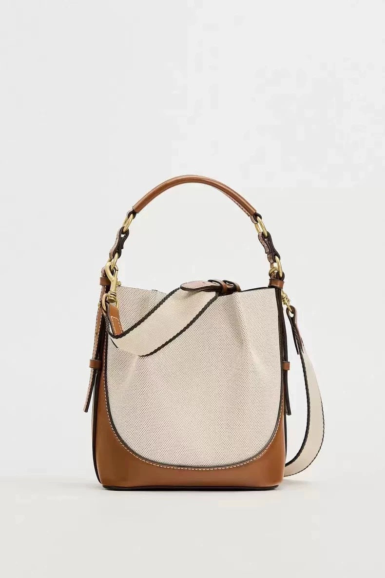 Fashion Drawstring Canvas Contrast Color Bag