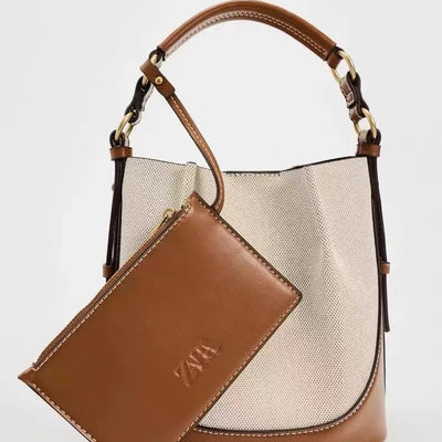 Fashion Drawstring Canvas Contrast Color Bag